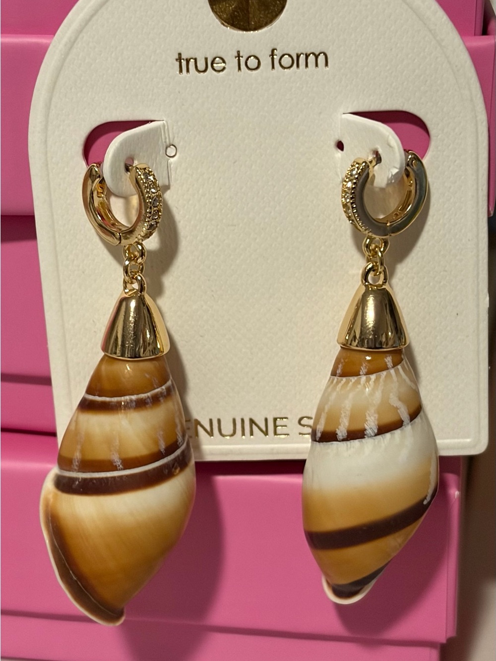 True to Form Gold-Tone Brown Shell Drop Earrings